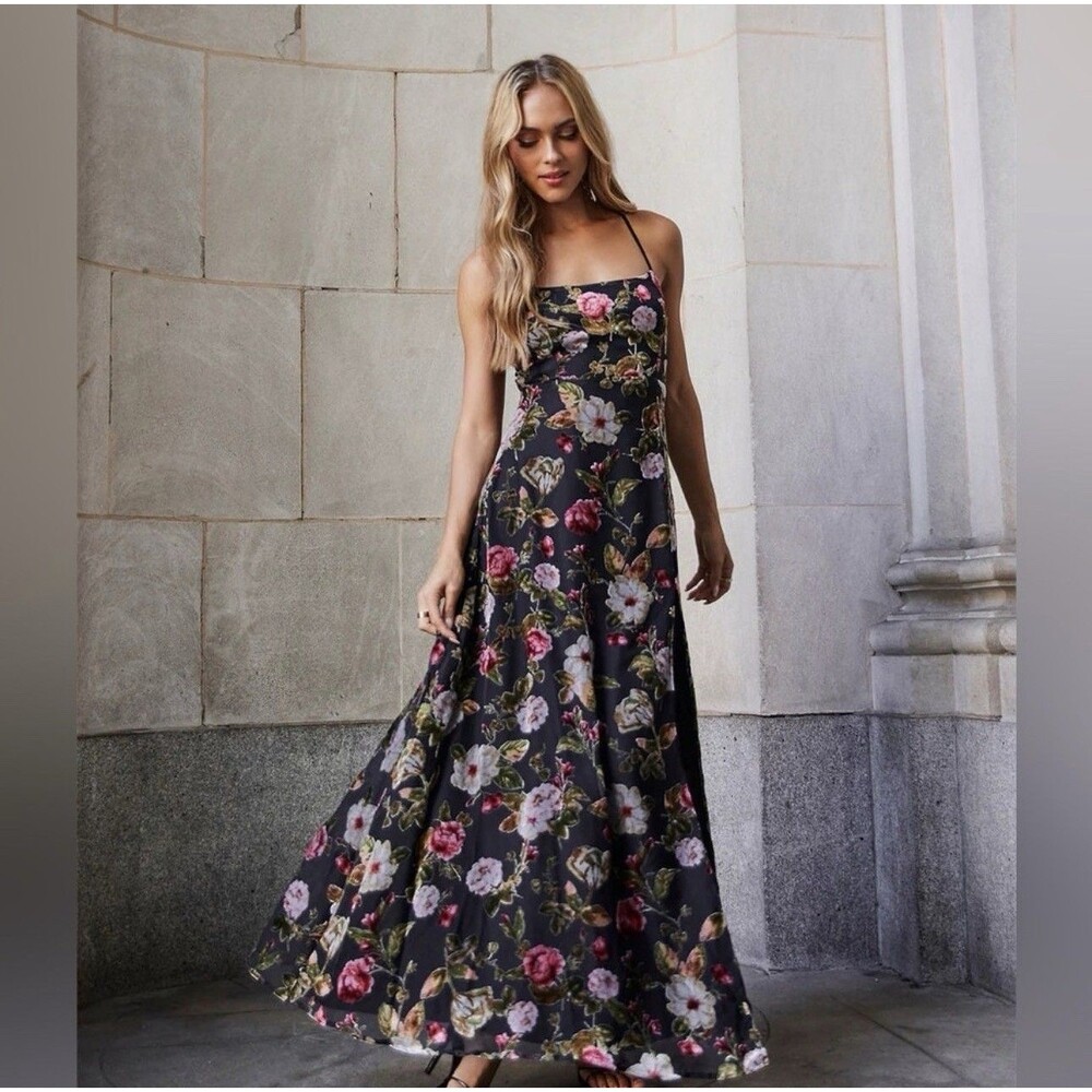 Olia Adjustable Strap Velvet Floral Burnout Whimsigoth Fairy Maxi Dress Size M